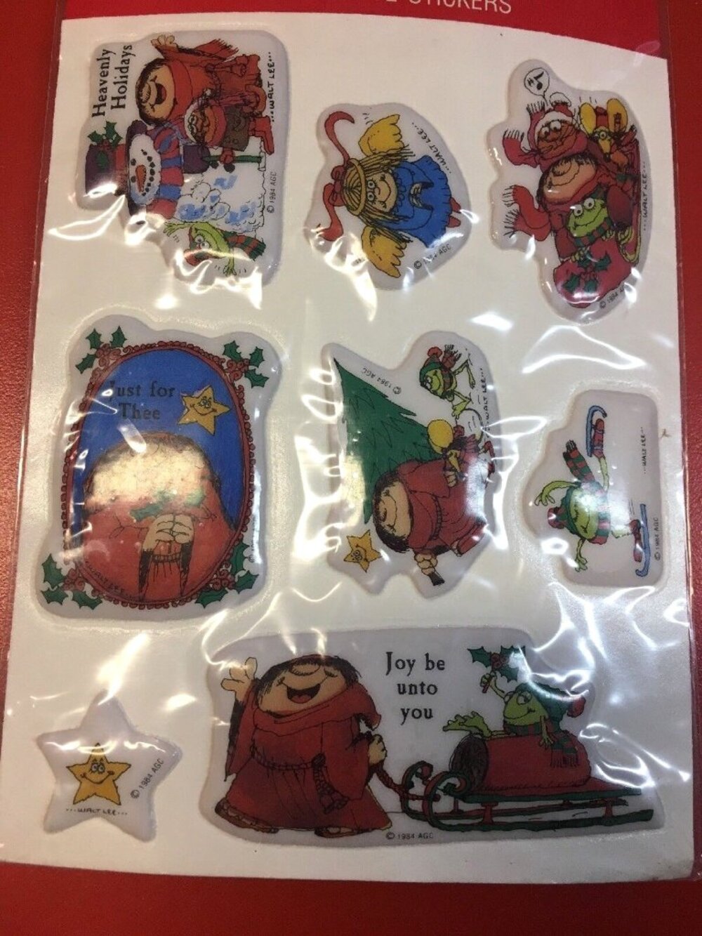 Sherman On The Mount Vintage Puffy Stickers 1984 Vinyl AGC Forget Me Not Holiday - Picture 2 of 6